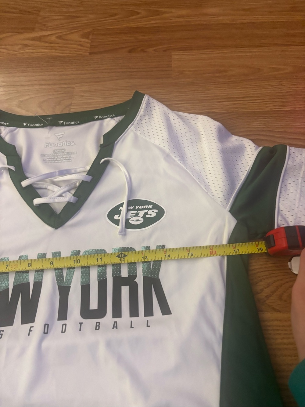 Fanatics New York Jets Women's White & Green Lace-Up V-Neck Jersey Size Small - Picture 6 of 8
